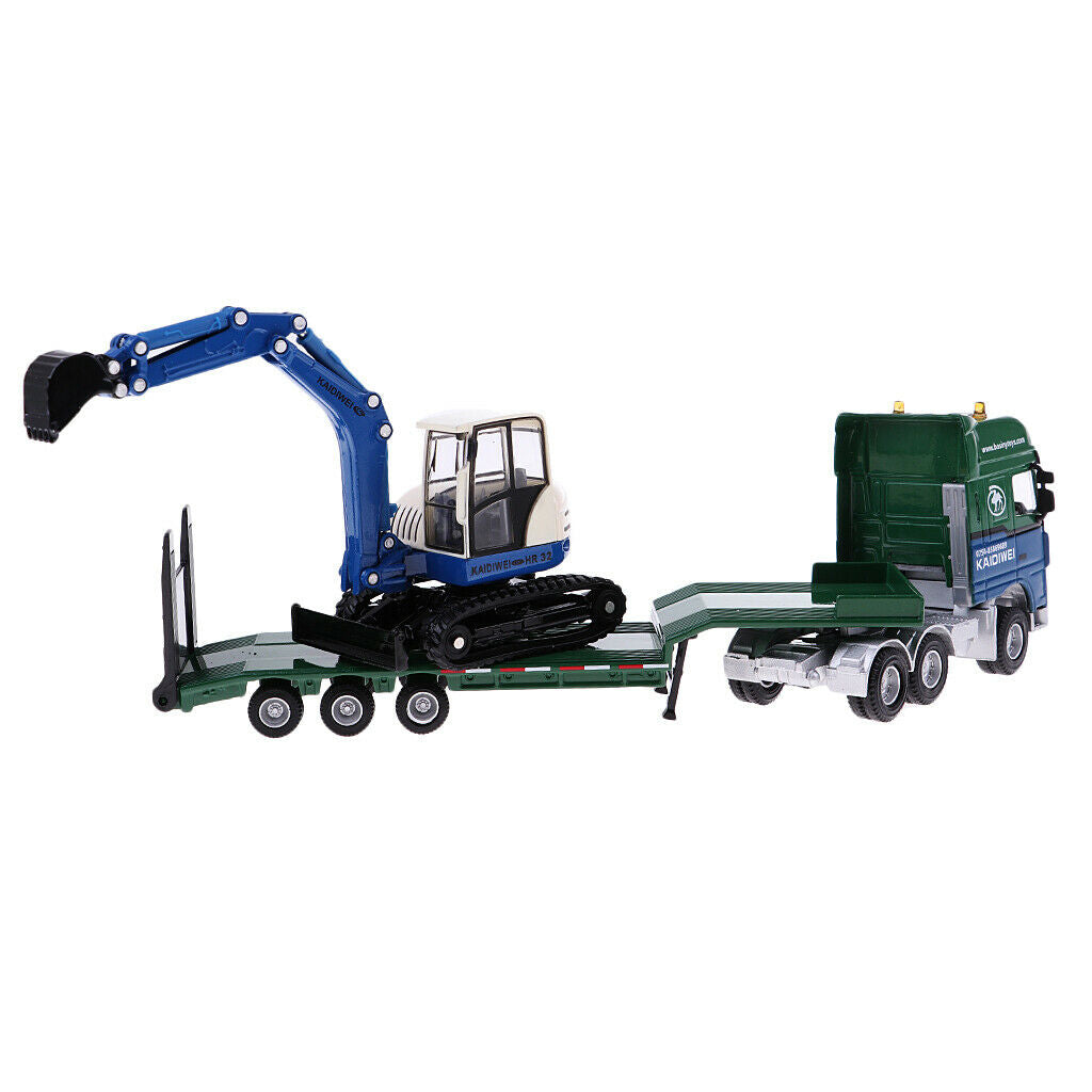 1/50 kids party play pull push alloy flatbed trailer + excavator