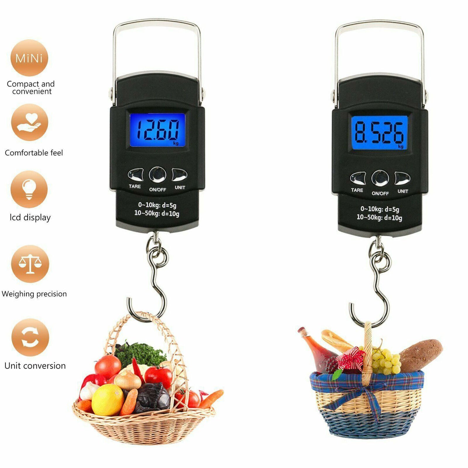 Portable Digital Fishing Scales 110lb/50kg Travel Luggage Scale w/ 1M Tape Ruler