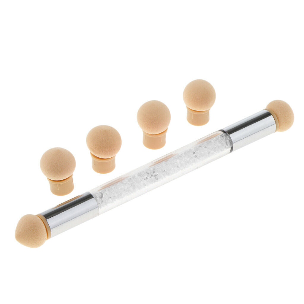 2Pcs Nail Art Sponge Brush Paint Dotting Gradient Blooming UV Gel Pen 2 Way