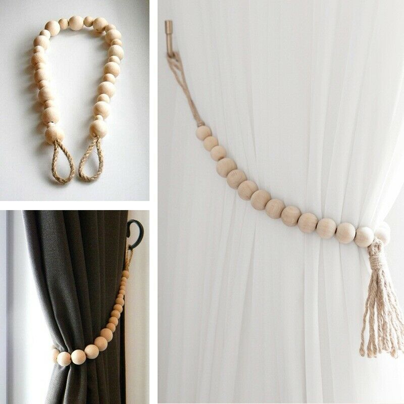 Set of 2 Curtain Tie Backs, Natural Wood Drapery Tiebacks, Window Treatment,S3Y8