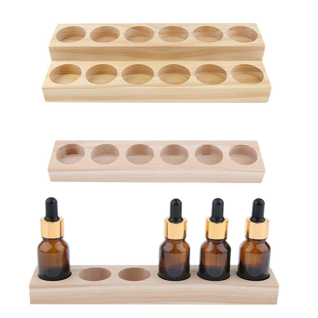 2 Pcs Wooden Aroma Essential Oil Display Case Storage Rack Tray Holder Storage