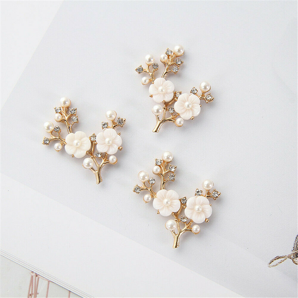 2pcs Golden Crystal Flower Branch with Faux Pearls Embellishments Decors 44x40mm