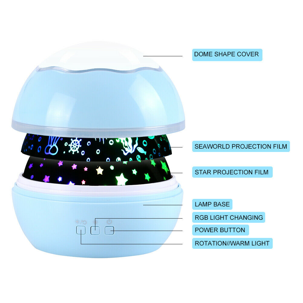 USB Rotation Starry Star Sky Romantic Moon Room Night Light Lamp Projector