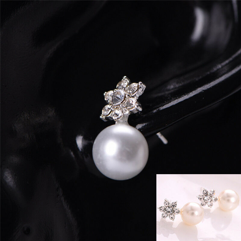 Snowflake Earrings Crystal Rhinestone Pearls Ear Stud Earring Women Jewe.l8