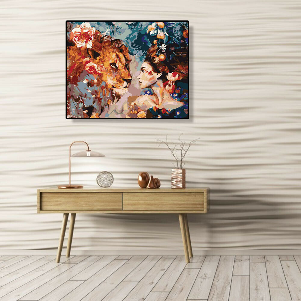 Painting By Numbers Kit DIY Beauty Lion Canvas Oil Art Picture Home Decor @