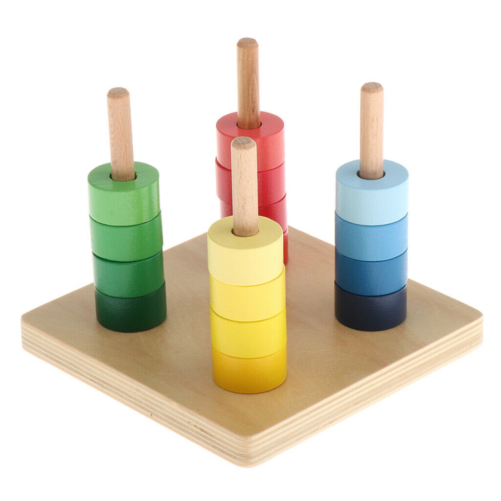 Wooden Colorful Montessori Discs on 4 Dowel Toys for Kid Teaching Aids