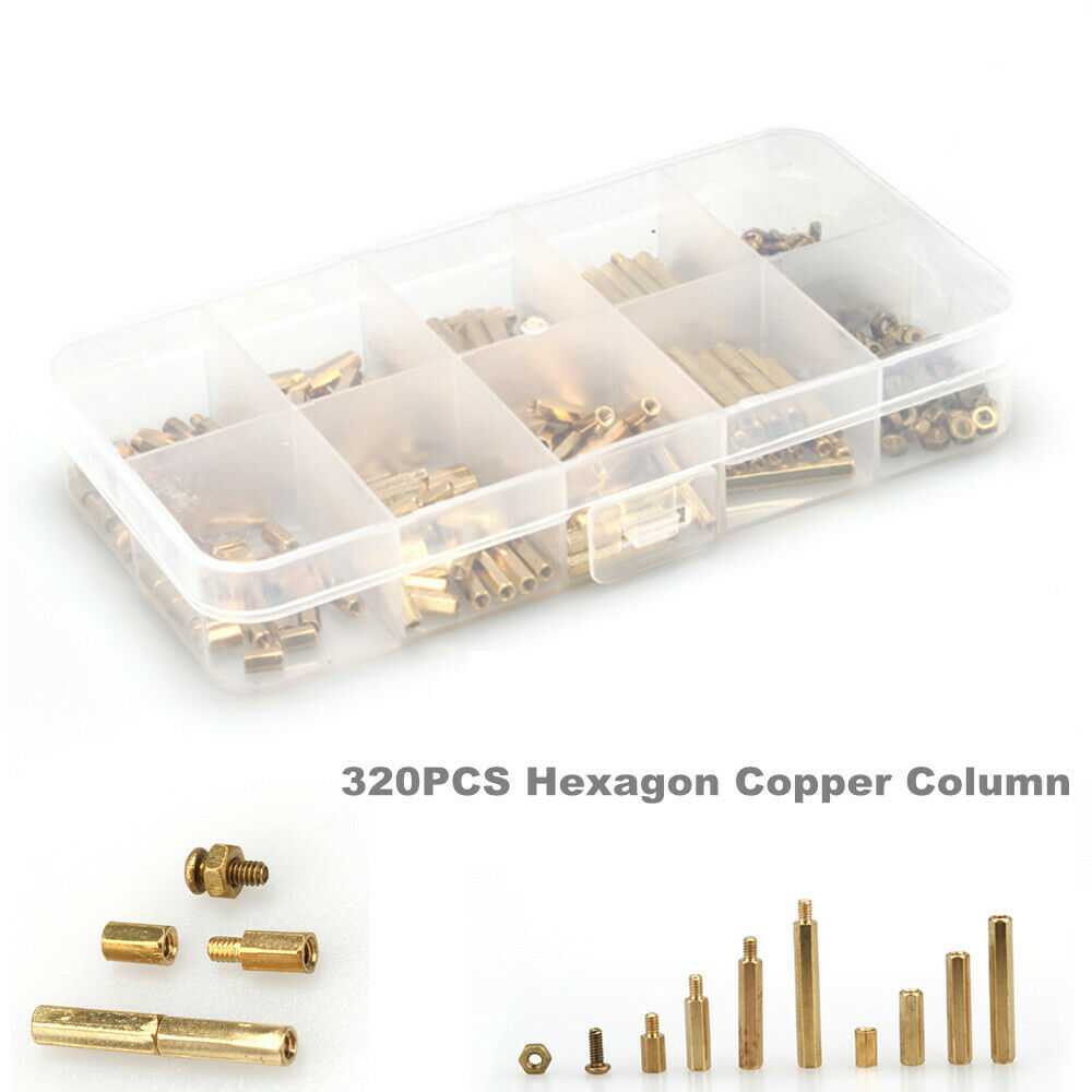 320PCS Hexagon Copper Column Copper Nail I Column Hollow Column Bolt M2 Nuts Box