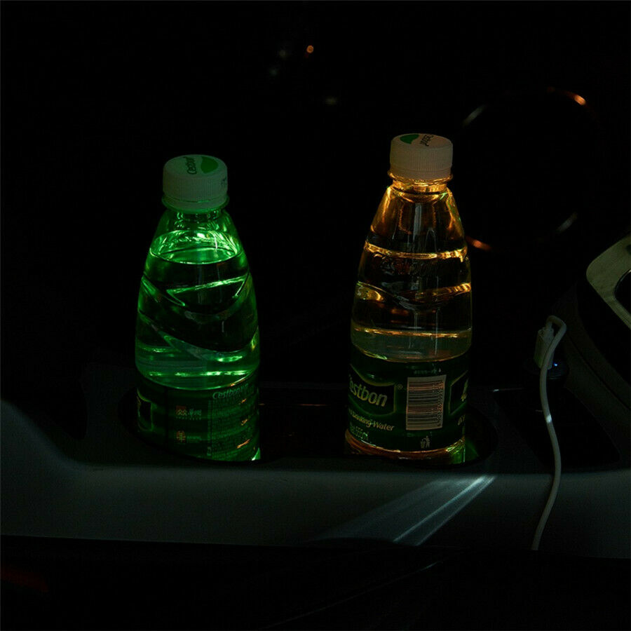 Car Solar Cup Holder Bottom Pad LED Light 7 Colorful Solar charging Decoration