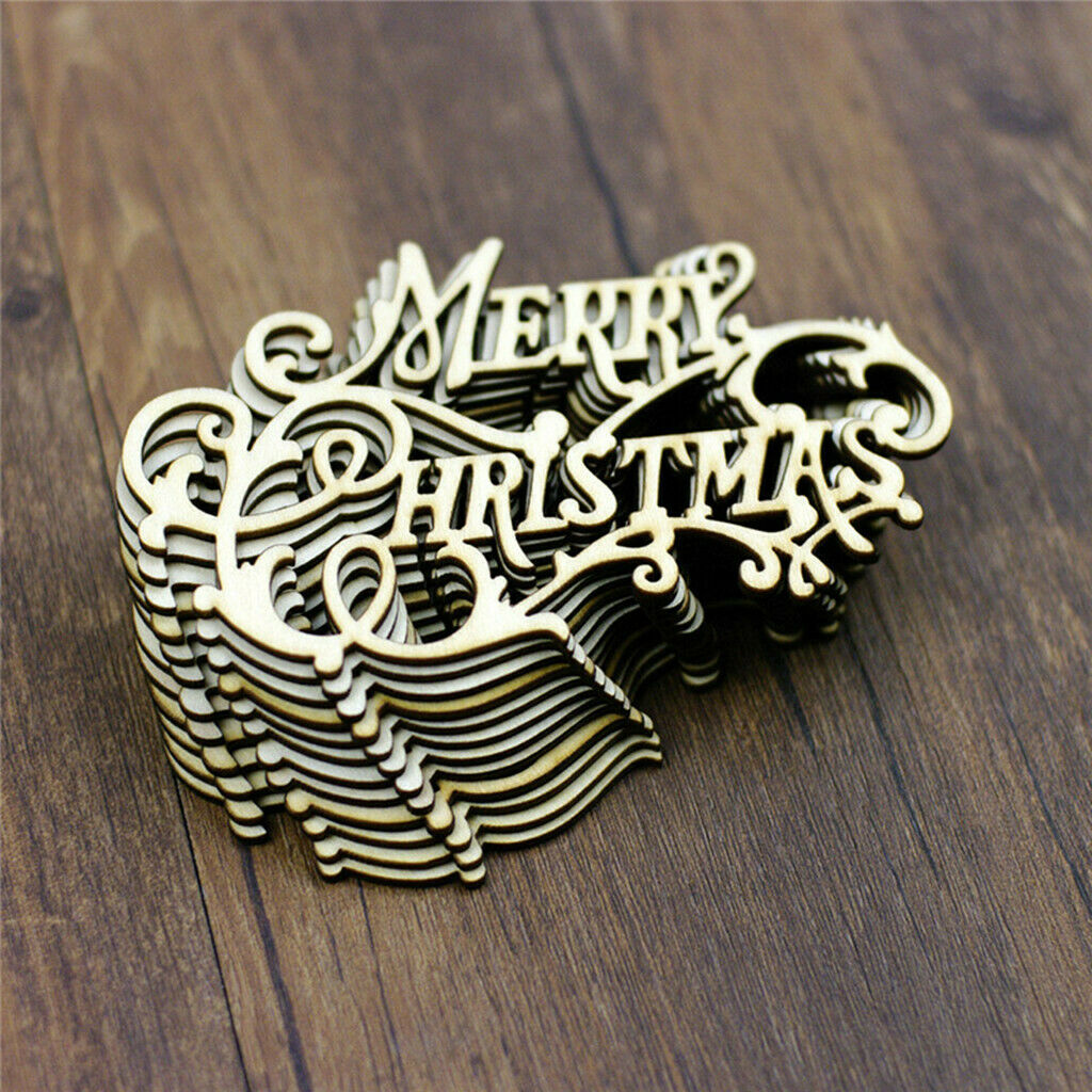 10pcs Merry Christmas Wooden Pieces Christmas Xmas Ornaments DIY Craft