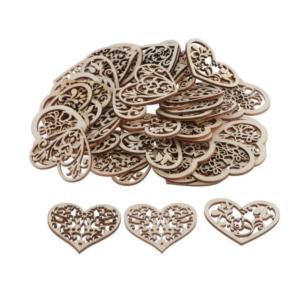 50x Natural Wood Pieces Hollow Cutouts Rustic Decorations Wedding Decor
