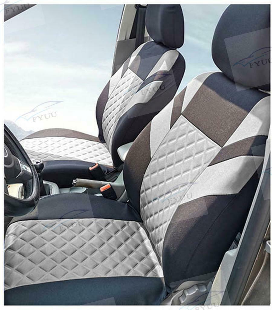 4 Front+Rear Seats Grey Diamond Pattern Car Seat Covers Universal w/ 5 headrests