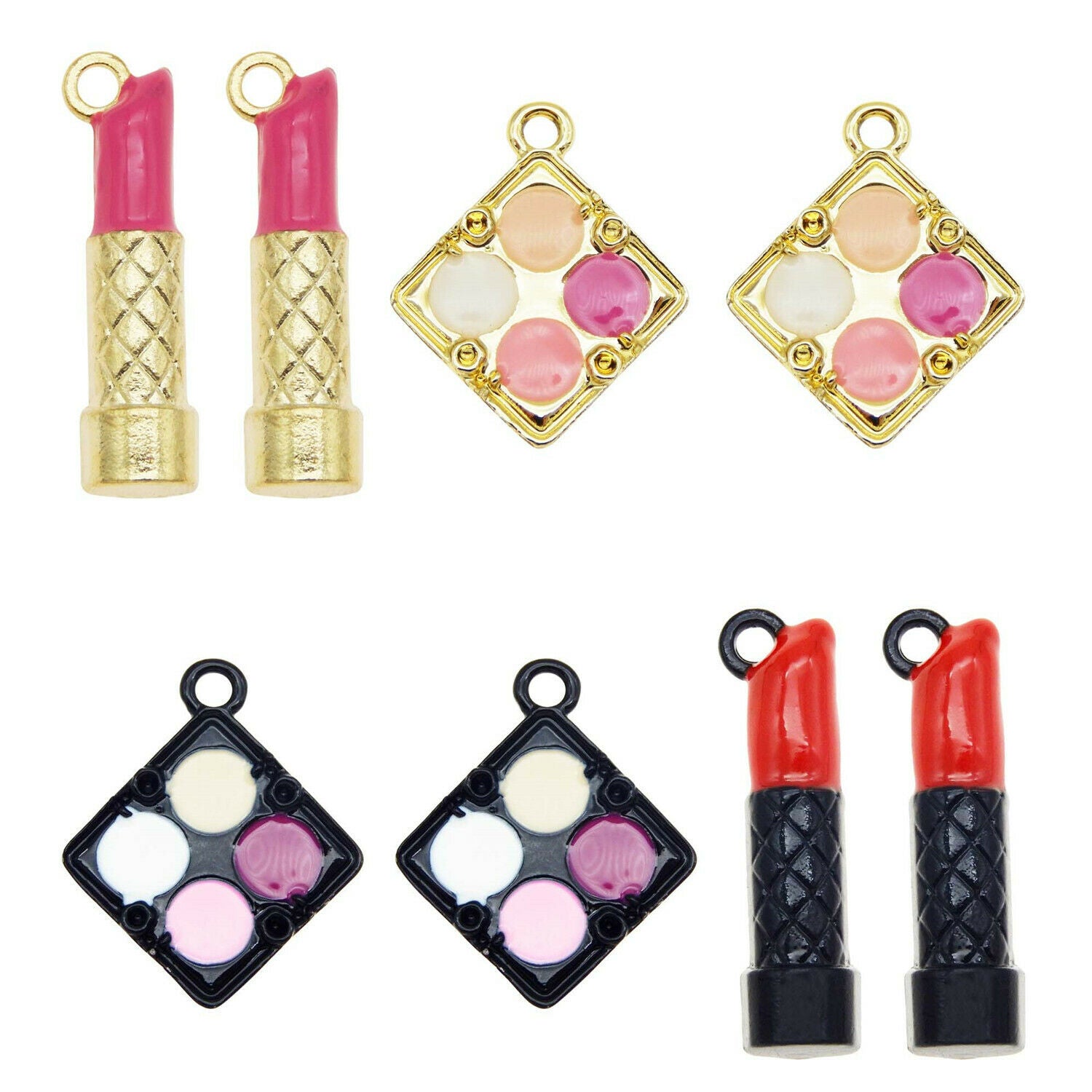 16 pcs Enamel Alloy Lipstick Eyeshadow Palette Cosmetic Pendant Charm Assorted