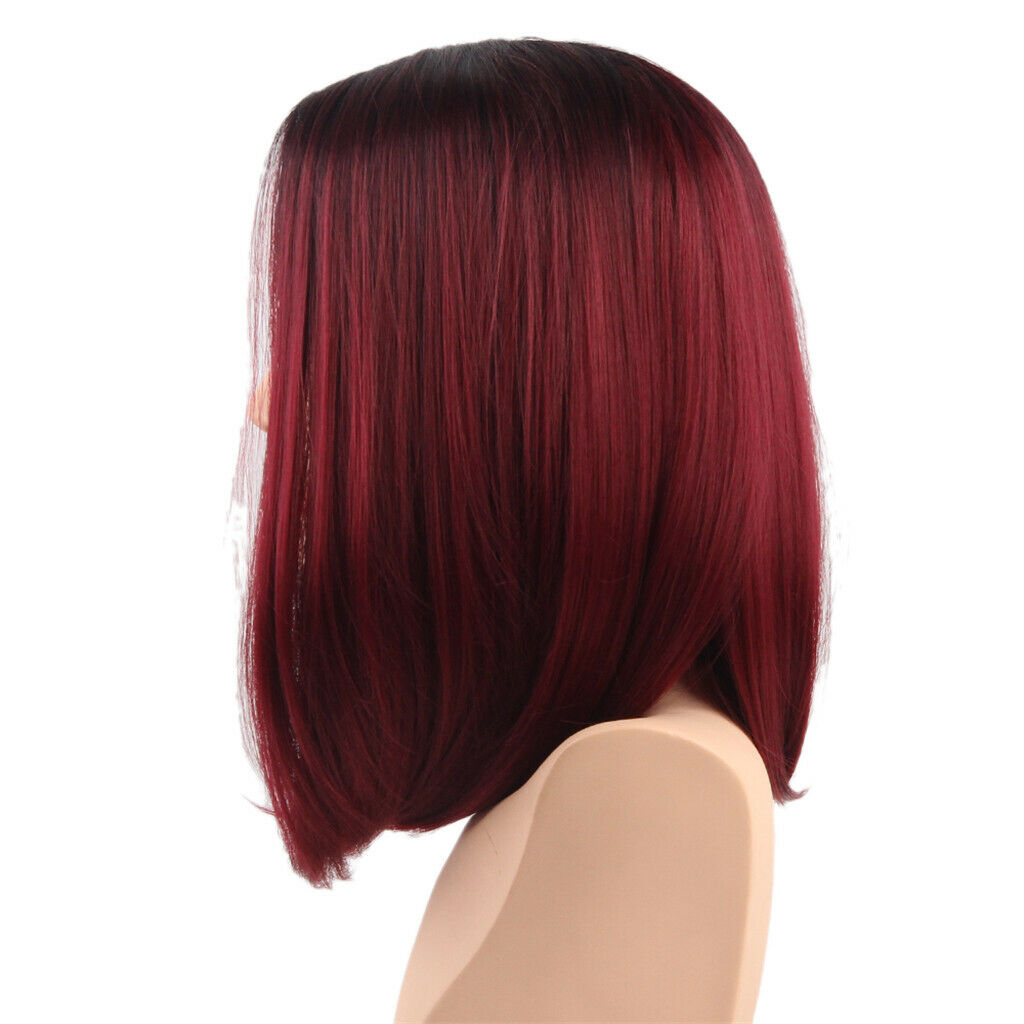 Synthetic Red Color Gradient Hair Wigs, Lady Ombre Medium Partial Straight