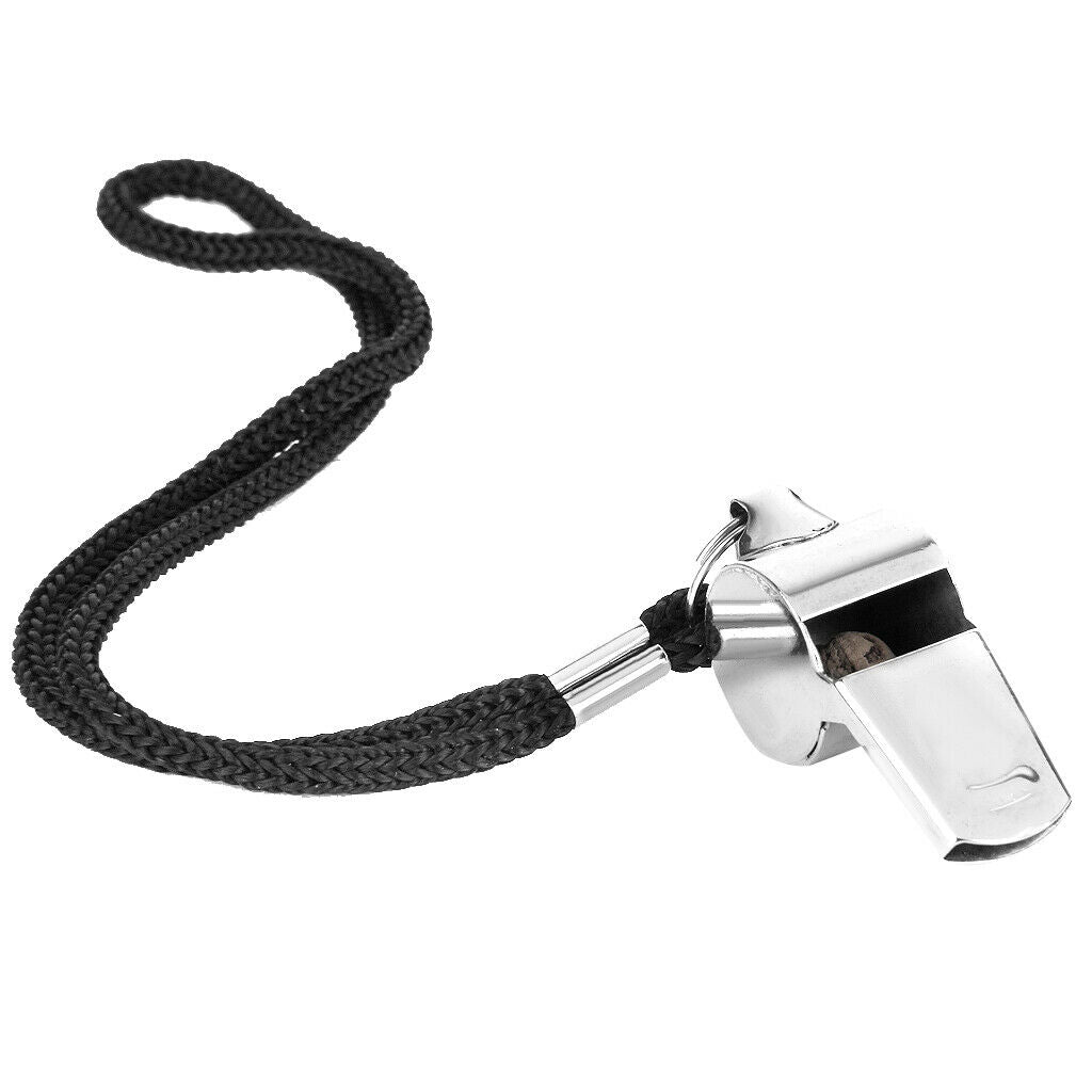 Outdoor Sports Football Rugby Hockey Referee Metal Whistle w Neck/Wrist Cord