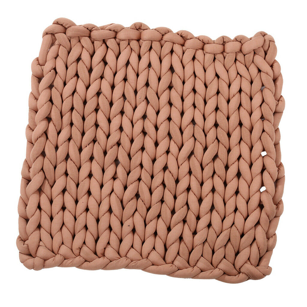 Handmade Knitted Blanket Yarn Bulky Knitting Blanket  60 x 60cm - Brown
