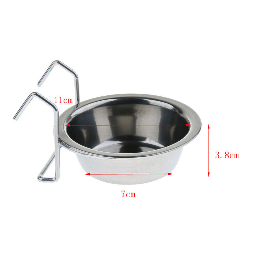 Birds Parrot Stainless Steel Hanging Cup Food Feeding Bowl Cage Accessories