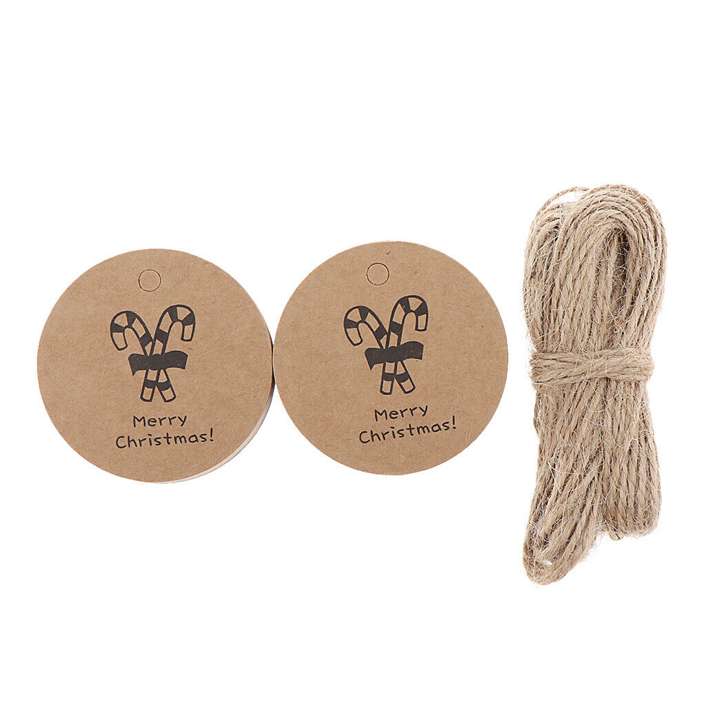50pcs Merry Christmas Crutch Round Kraft Paper Gift Tag Labels Favors