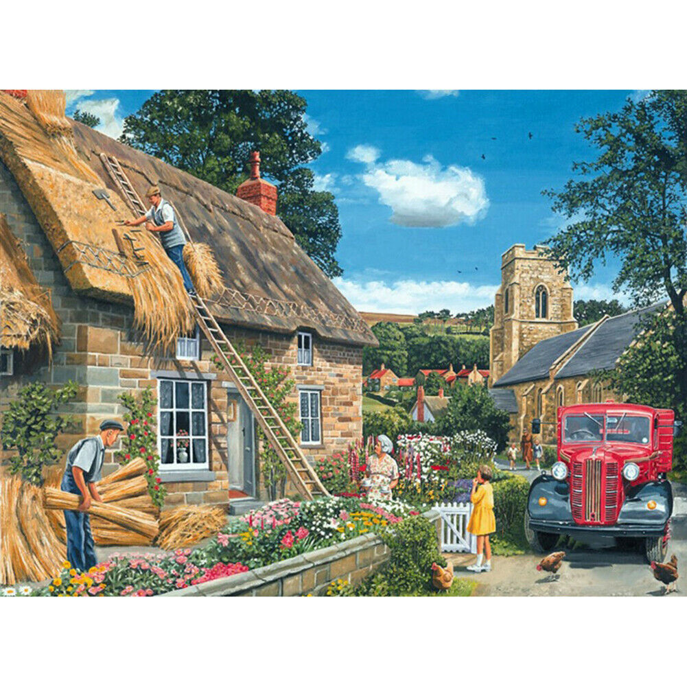 5D DIY Full Round Drill Diamond Painting Building-House Men Kit Drawing @