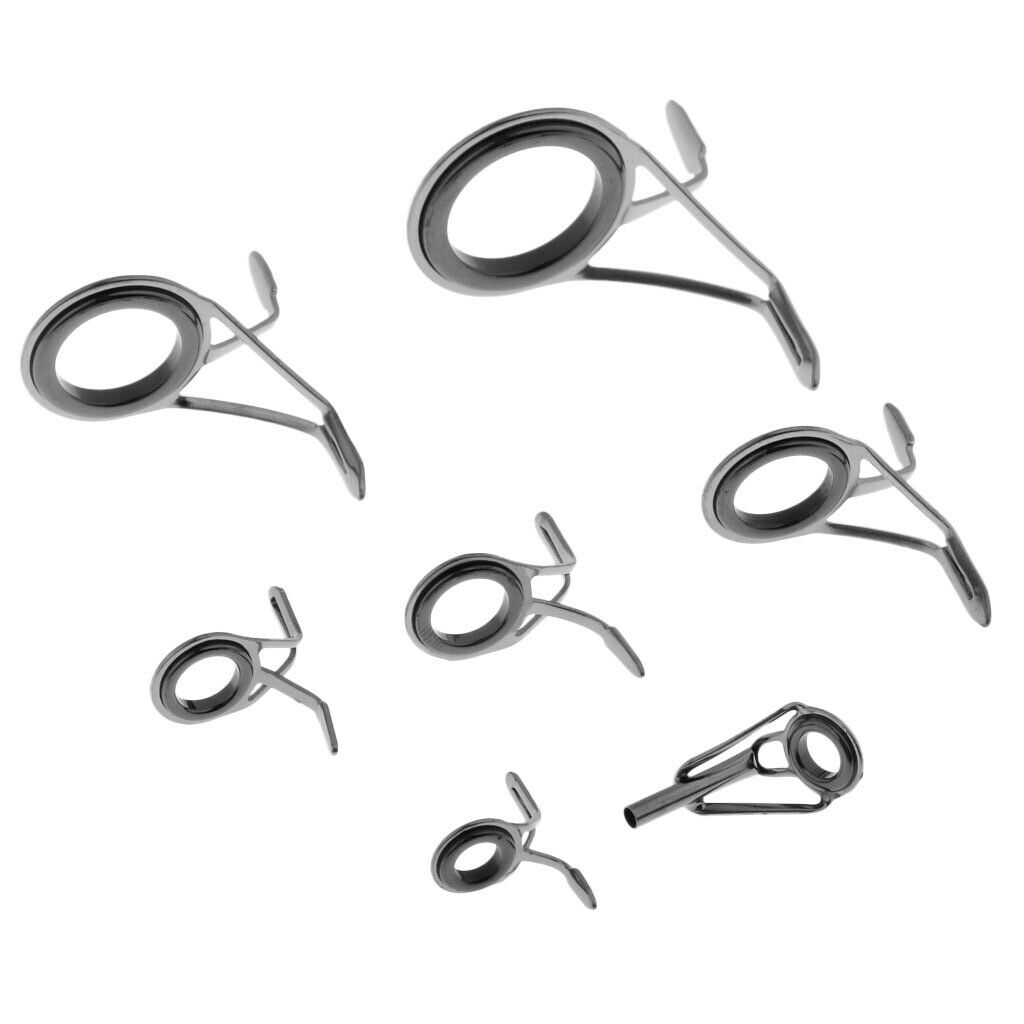 7pcs Ceramic Ring Eyes Fishing Rod Guide Stainless Steel Frame Rod Line Ring