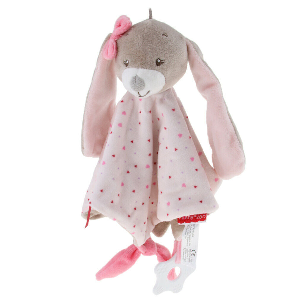 Plush Blanket Teething Security Tag Baby Safety Blanket Pink Rabbit