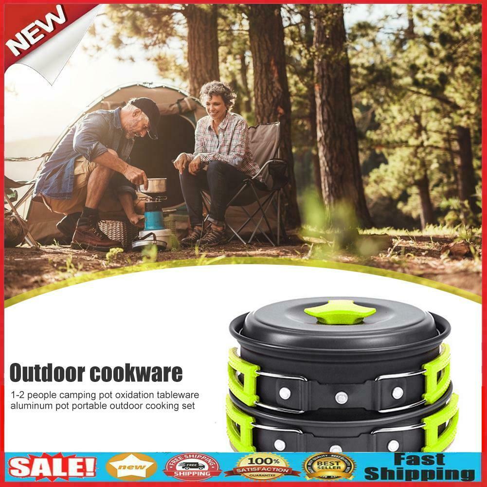 7pcs Foldable Outdoor Camping Pot Pan Cookware Utensils for 1-2 People @