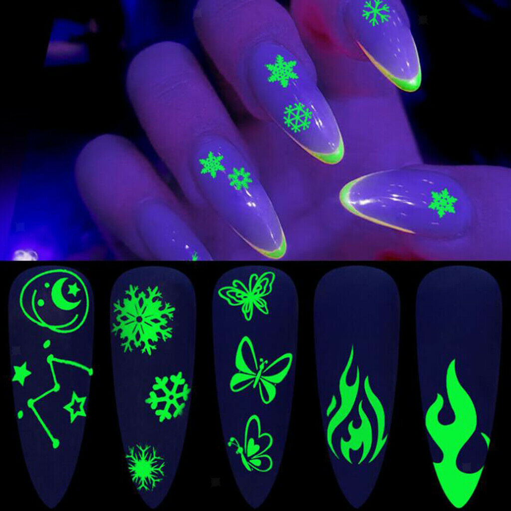 5pcs DIY Luminous Self Adhesive Nail Design Stickers Nail Decals Stencils