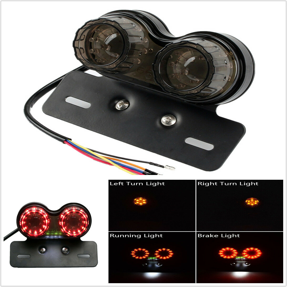 12V Smoke LED Twin Dual Brake Tail Light License Plate Motorcycle FOR Bobber