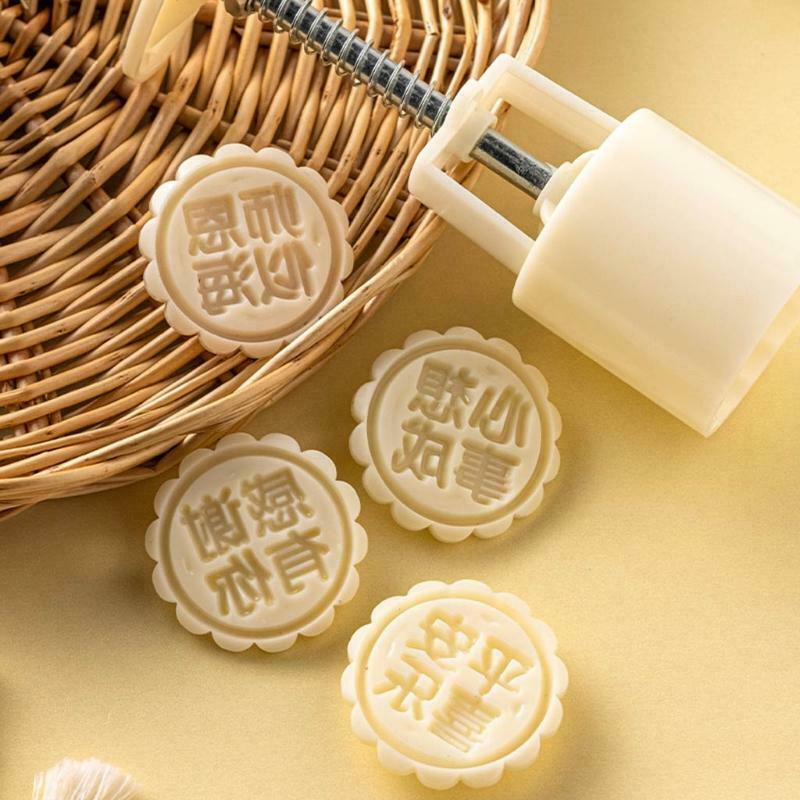 Round Side Mooncake Stampe Hand-pressing Plastic Mooncake Mold Express Gratitude