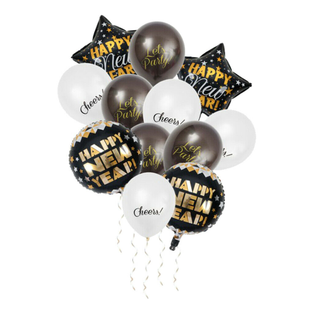 12x Happy New Year Balloons Sets Latex Confetti Home Party Decoration White