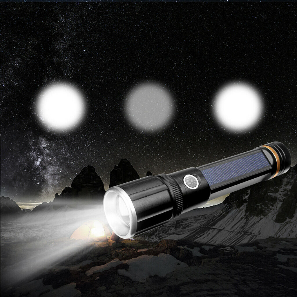 Portable Solar Powered LED Flashlight Safety Torch Light Survival Tool Light -