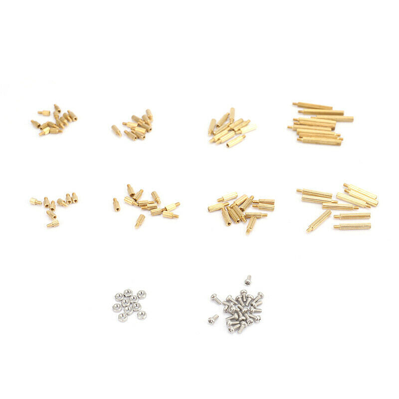 260PCS/M2 PCB Threaded Brass Male Female Standoff Spacer Board Hex Screws NuBDA