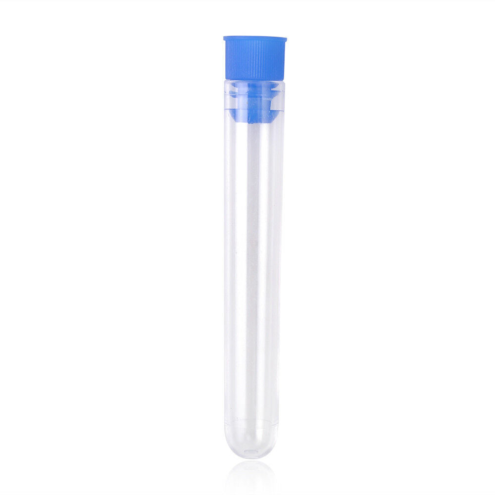 Lab Transparent Plastic Test Tubes Rimless Pyrex&Push Caps Borosilicate 10X/Set