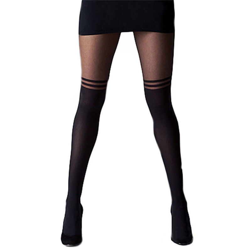 Sexy Women Black Top Temptation Sheer Mock Suspender Tights Pantyhose Stockings