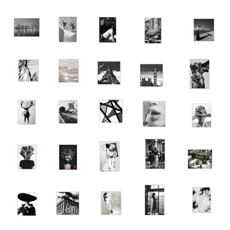 50Pc Black White Style Declining City Stickers Luggage Guitar Graffiti St.l8