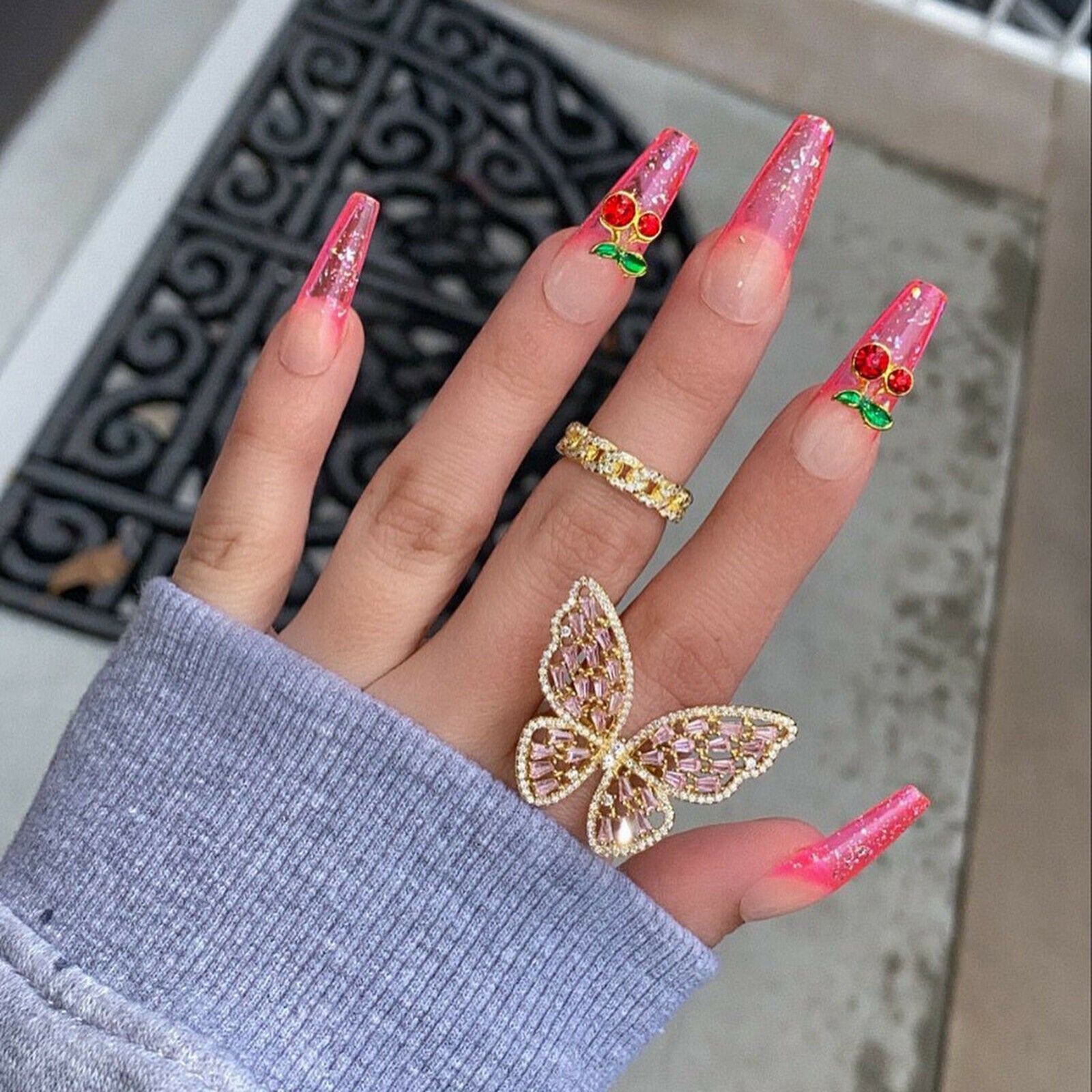 Sparkly Rhinestone Butterfly Rings Knuckle Rings Wedding Party Jewelry