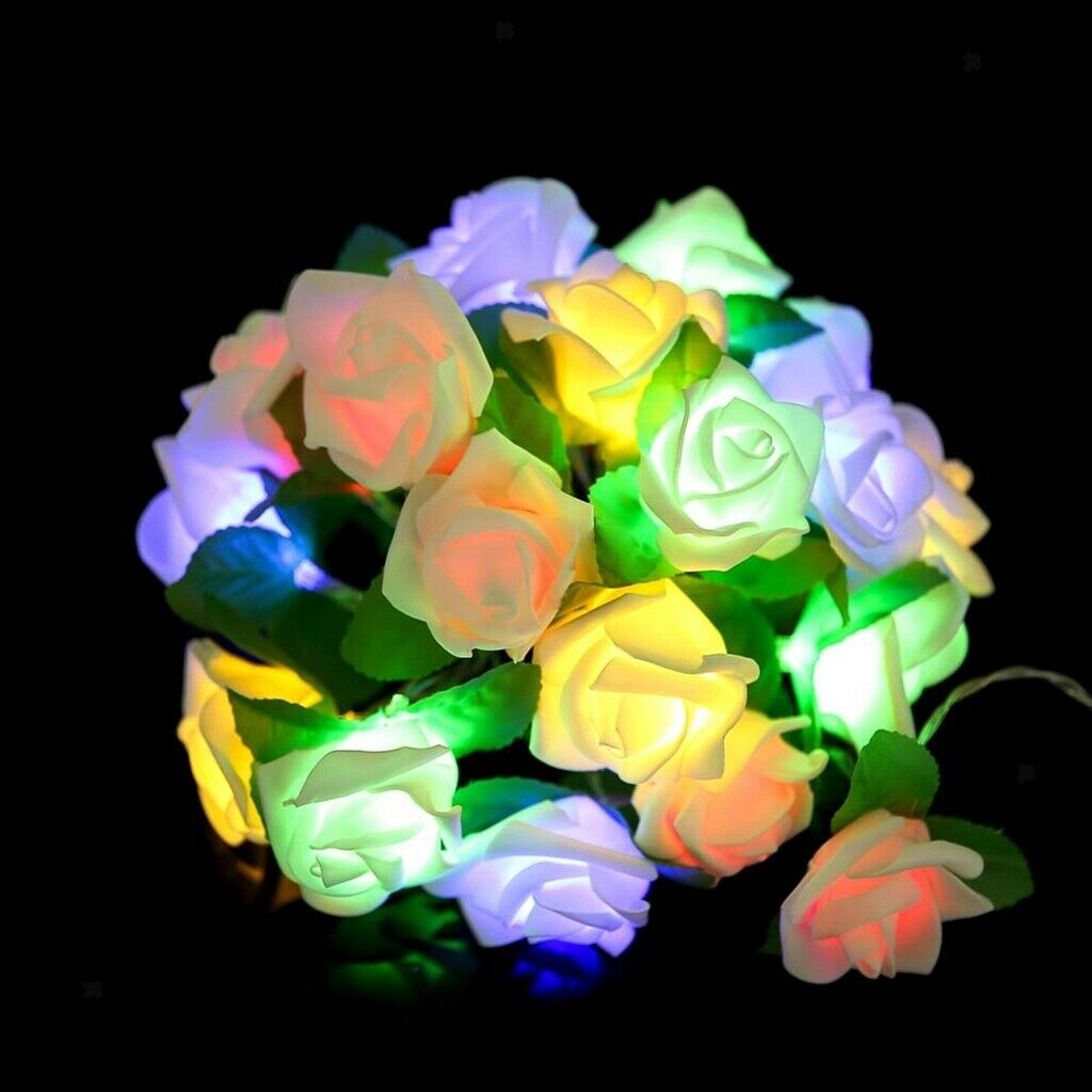 20led Battery LED Rose Christmas Lights Holiday String Lights Colorful