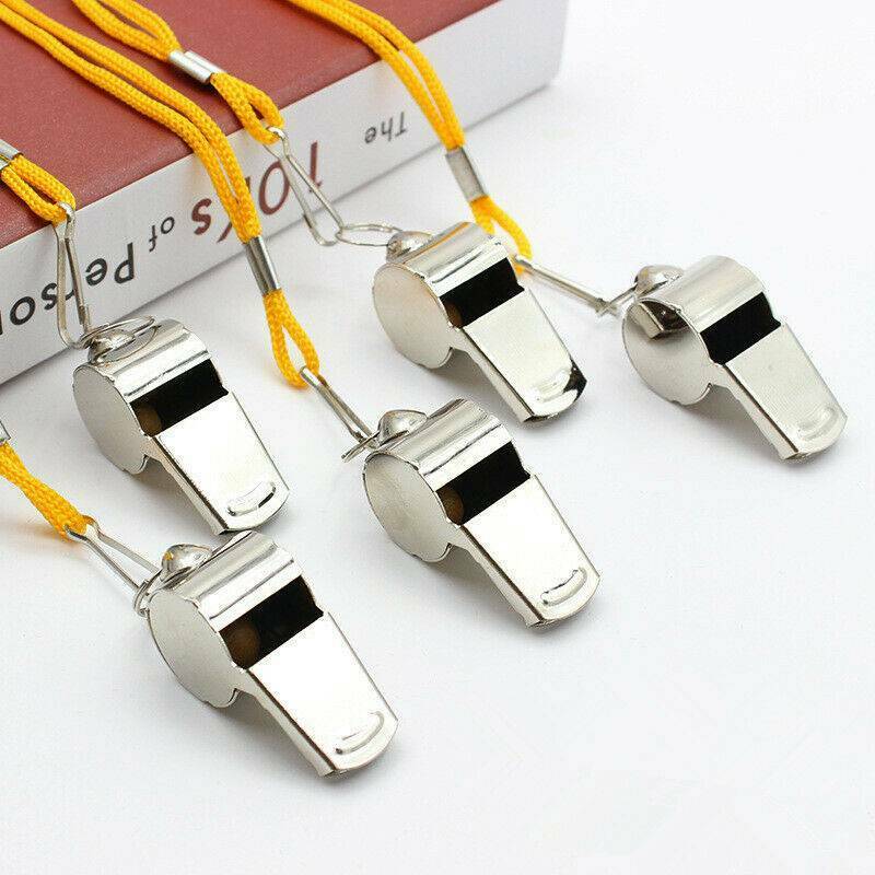Stainless Steel Sport Game Referee Whistle Lanyard Emergency Loud Sound Outdoor.