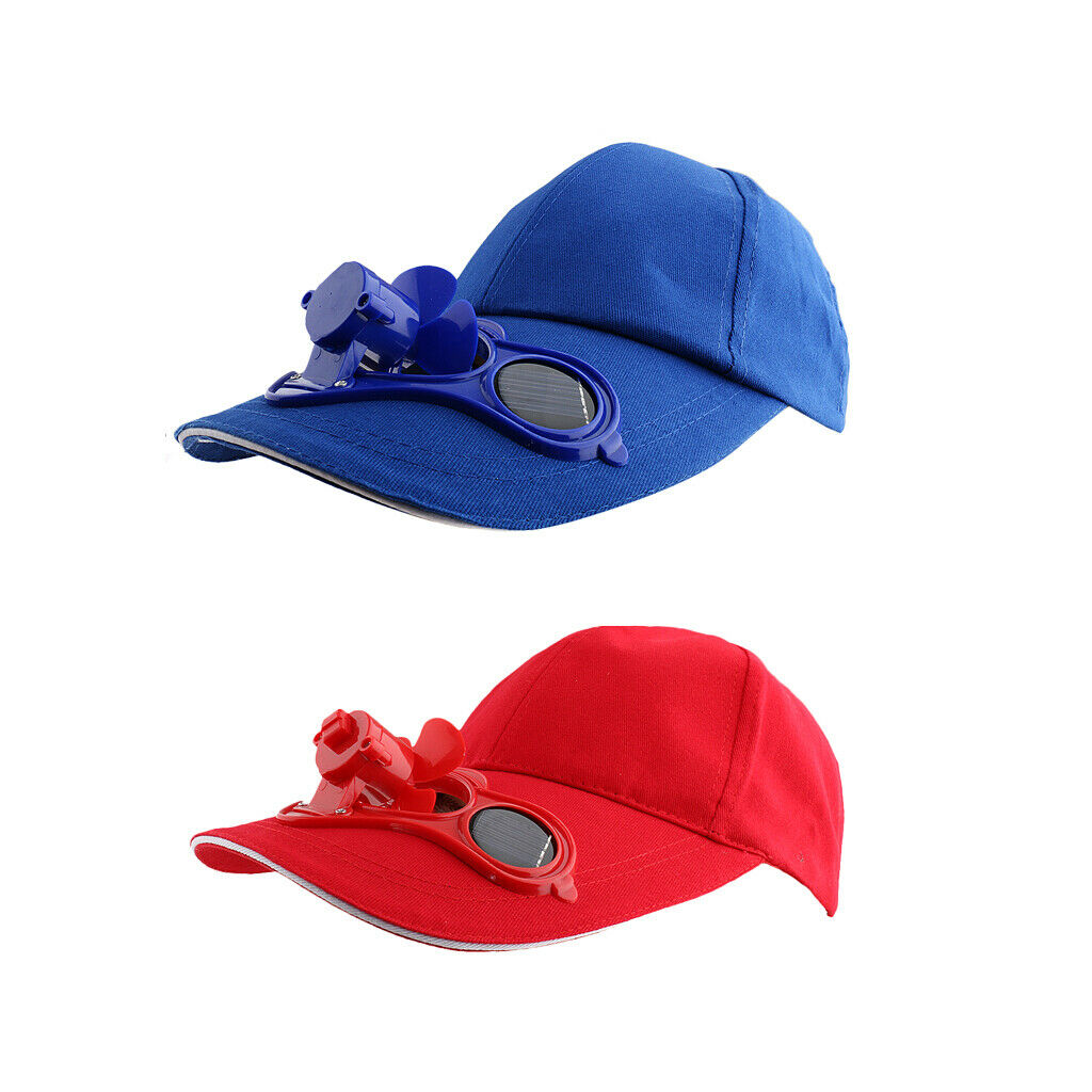 2 Pieces Blue & Red Summer Outdoor Sun Solar Powered Hat  Cooling Cool Air Fan