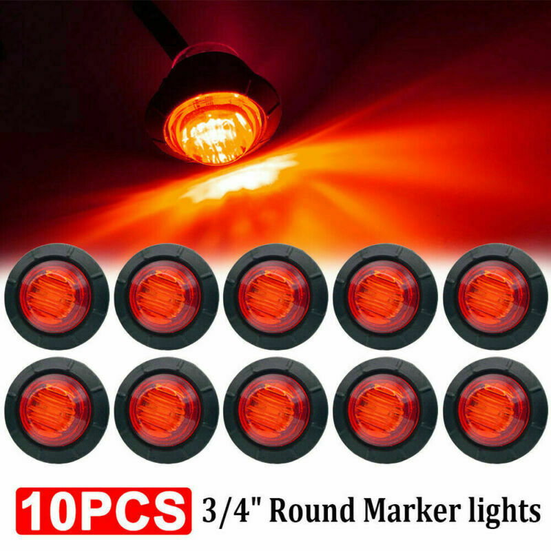 10X 3/4" Red Small Round Side Marker lights 3LED Button lamps Truck Lorry RV 12V