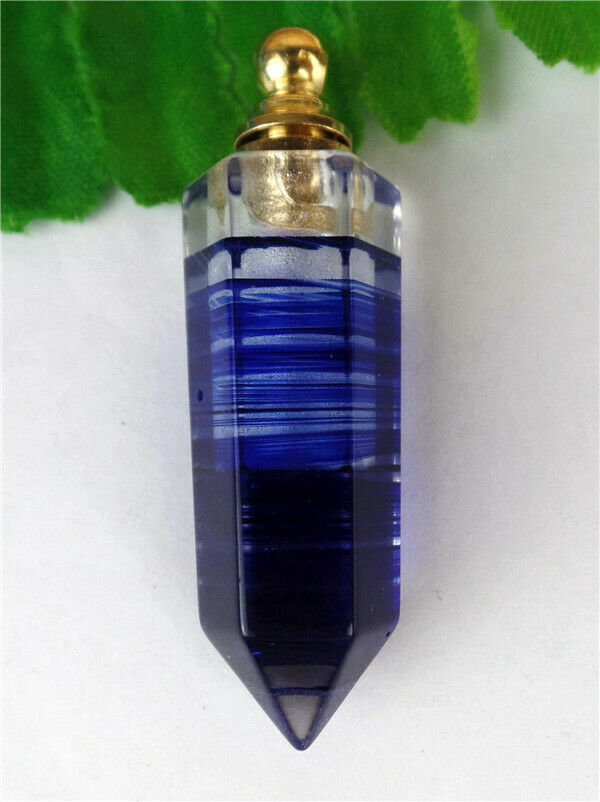 47x12mm Blue  Moonlight Handmade Glass Hexagonal Perfume Bottle Pendant HL78319