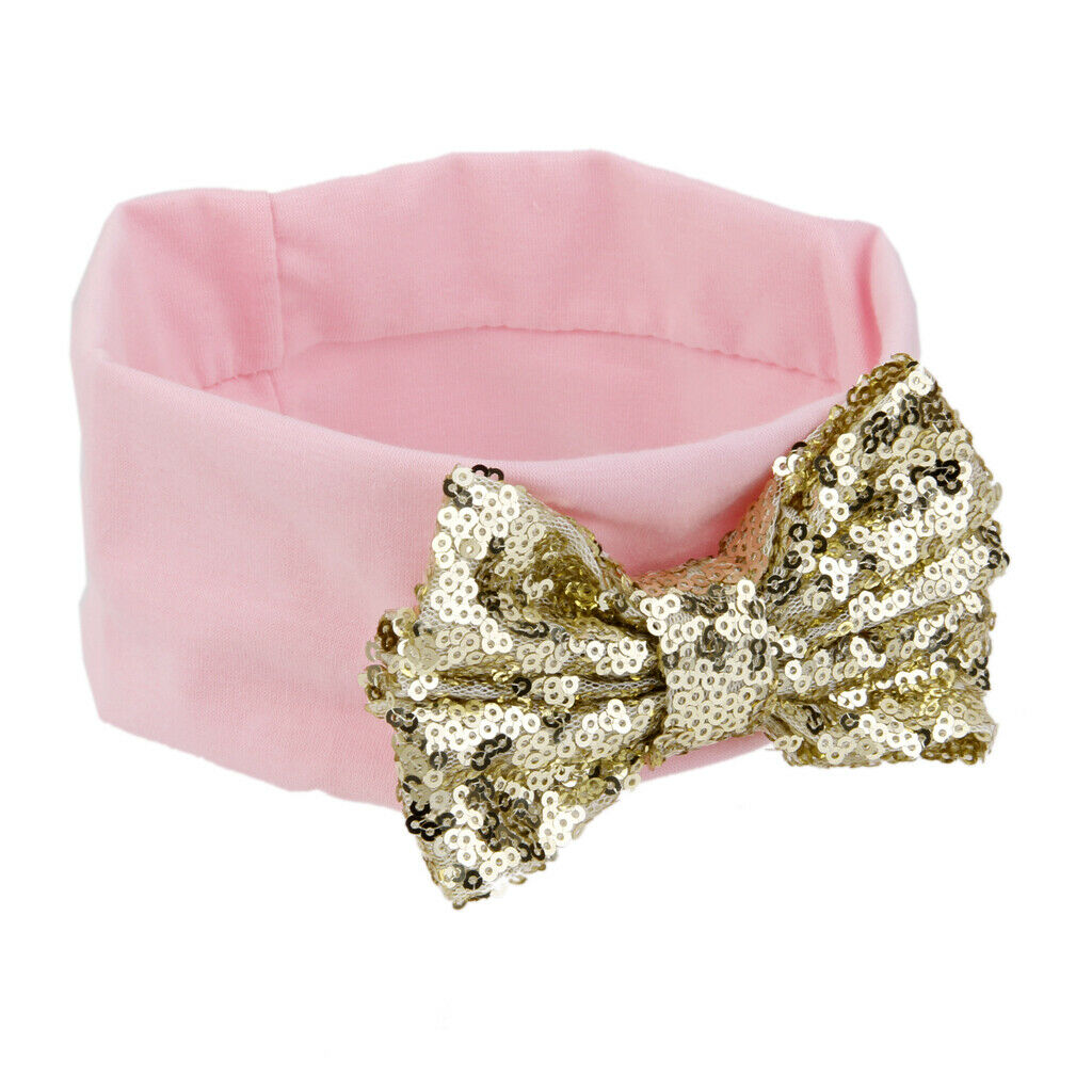 Baby Girls Hair Band Sequined Bow Headband Turban Knot Hair Accessory Pink