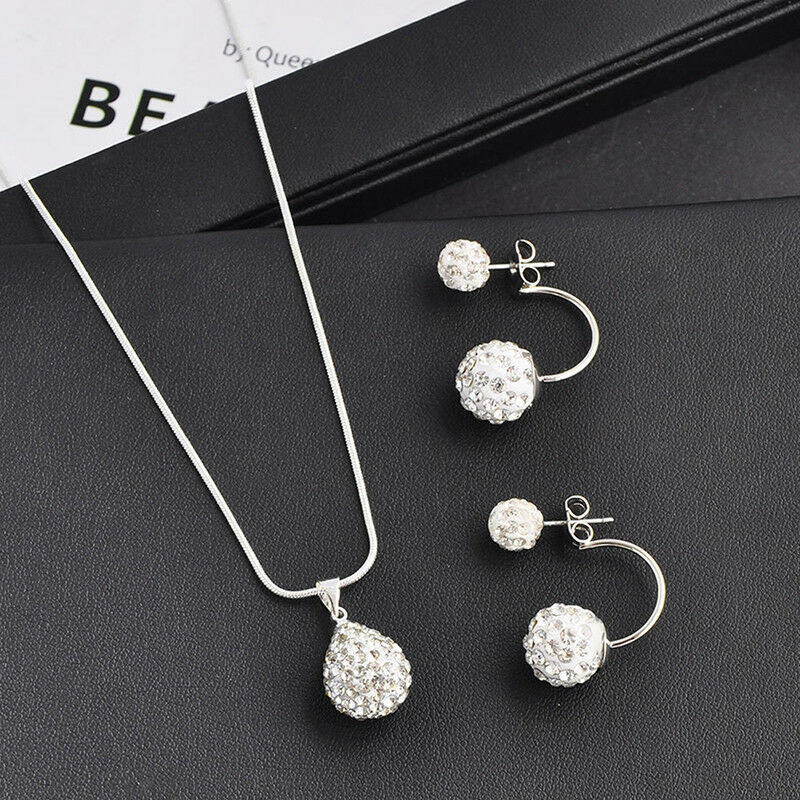 Fashion Crystal Ball Waterdrop Necklace Earrings Jewelry Set For Wedding .l8