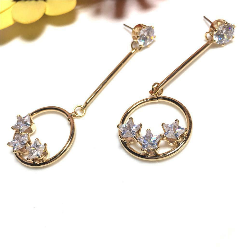 Fashion Zircon Round Five-pointed Star Earrings Crystal Pendant Earrings