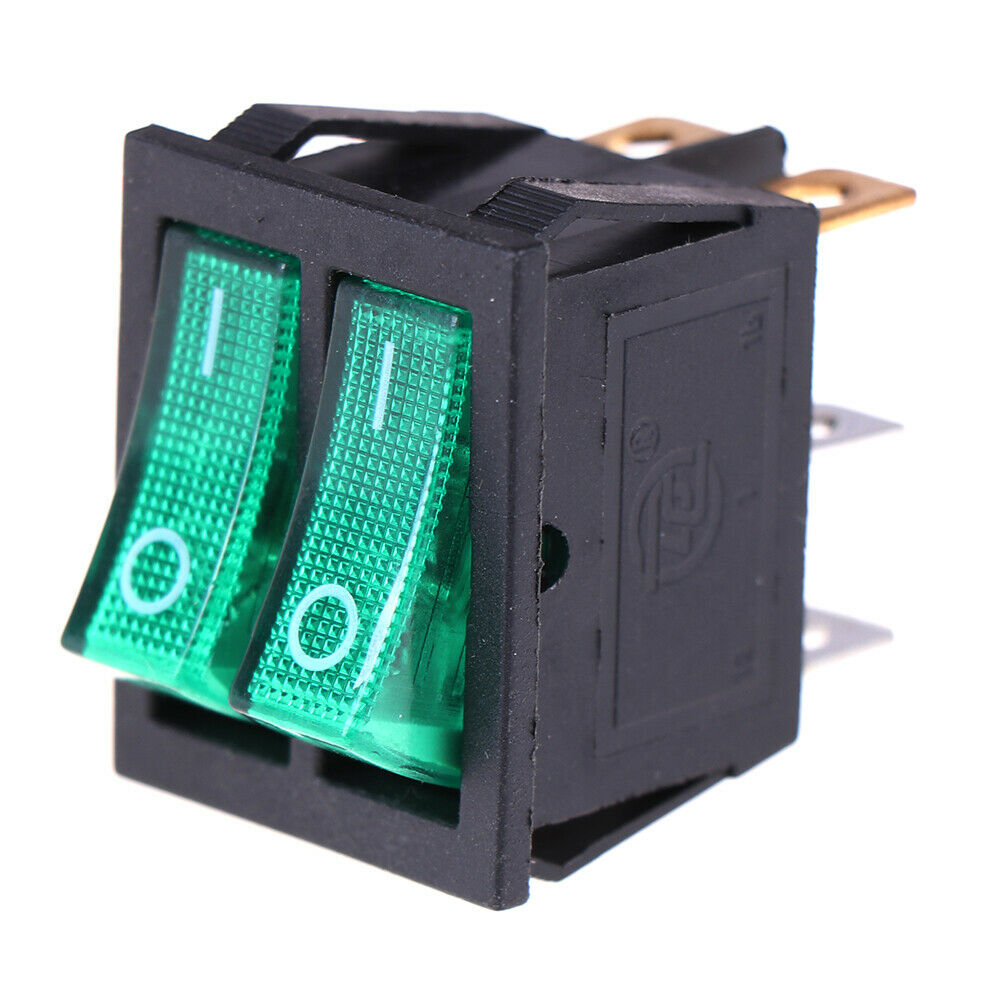 Double boat rocker switch 6 Pin On-Off with green light 20A 125VAC KCD6  .l8