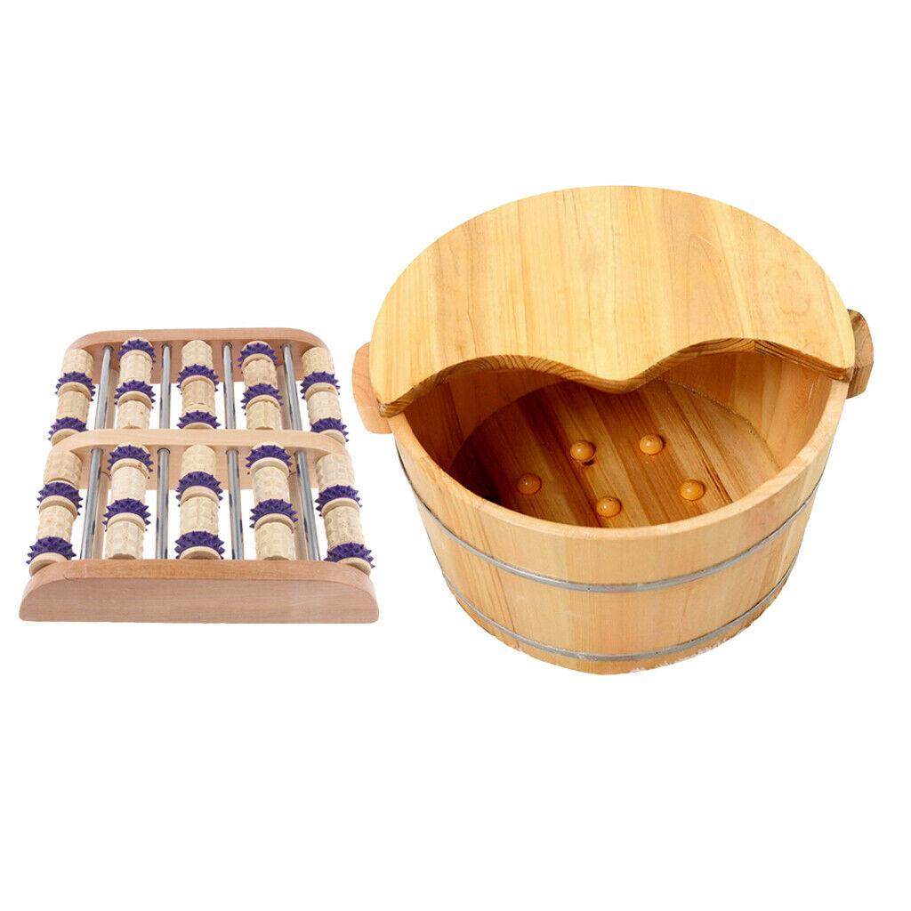 Practical Wood Foot Basin Tub Bath Soaking Bucket Dual Foot Massager Roller