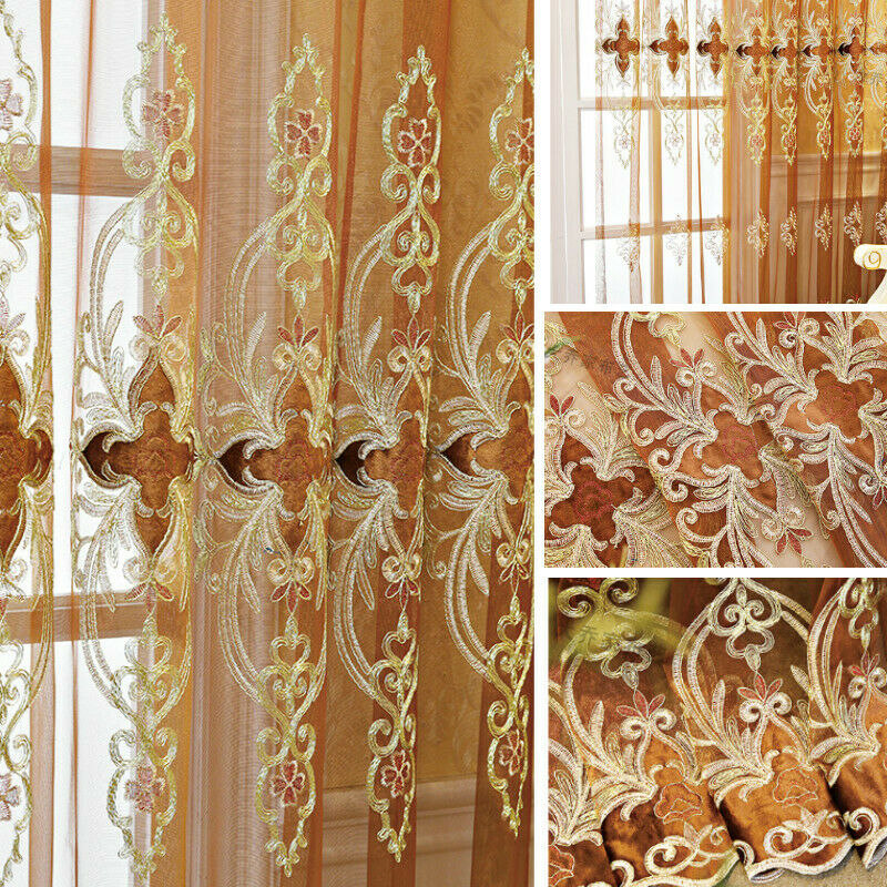 Lace Embroidered Tulle Curtain Fabric Sheer Voile Drape Semi-finished Retro New