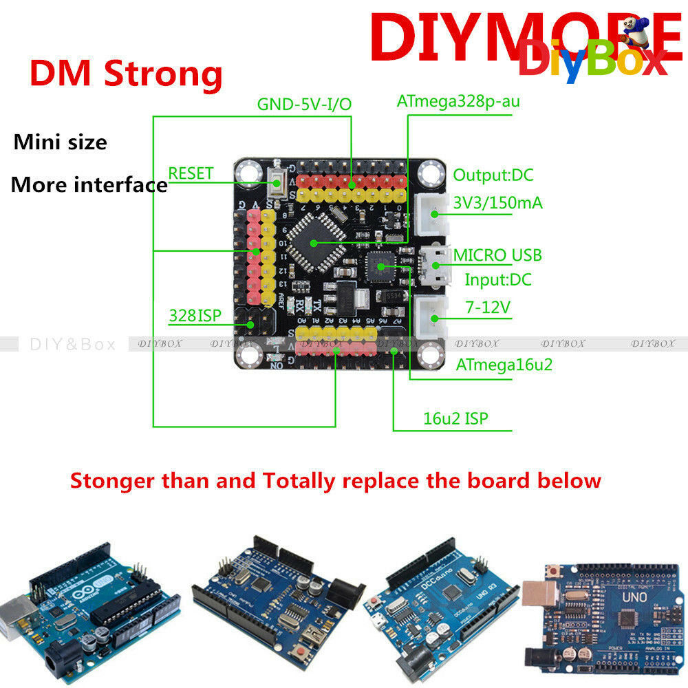 Mini UNO R3 Board ATmega328 16U2 Micro USB F Arduino Replace CH340G DM Strong