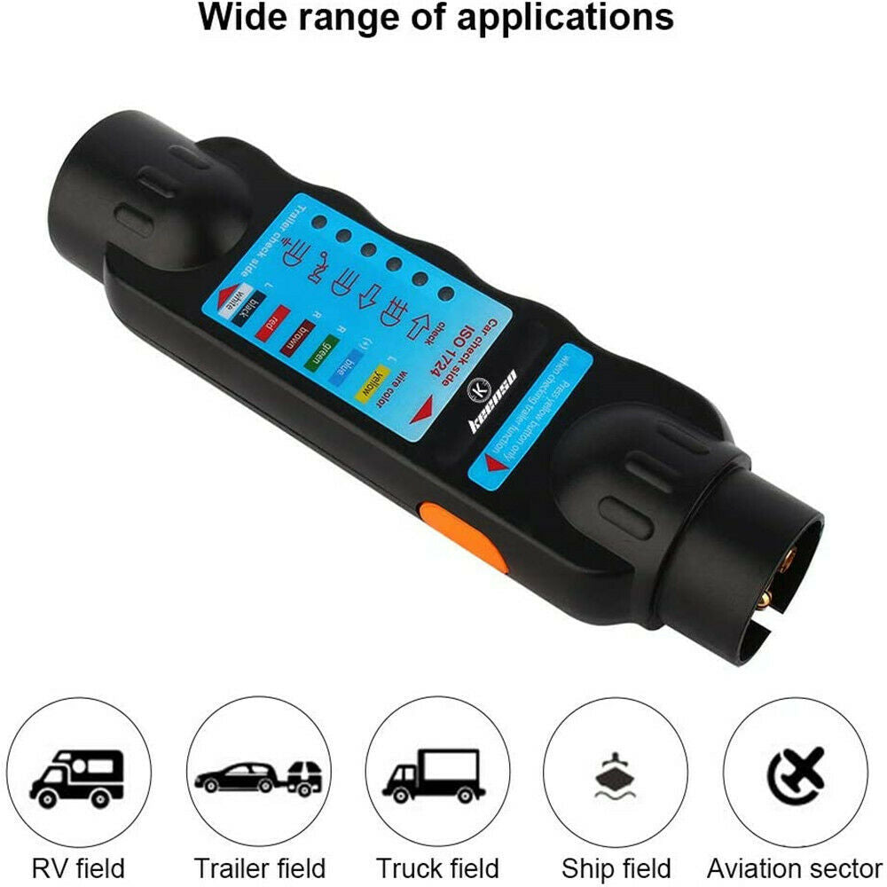 European 12v 7Pin Trailer Towing Lights Socket Cable Wiring Circuit Tester Tool