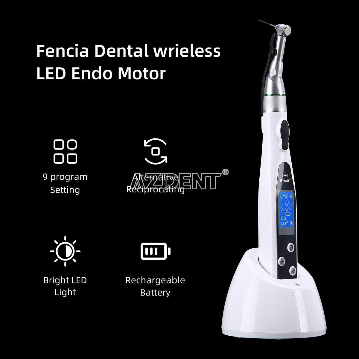 Dental Wireless Endo Motor with LED Treament 16:1 Reduction Contra Angle Q1101
