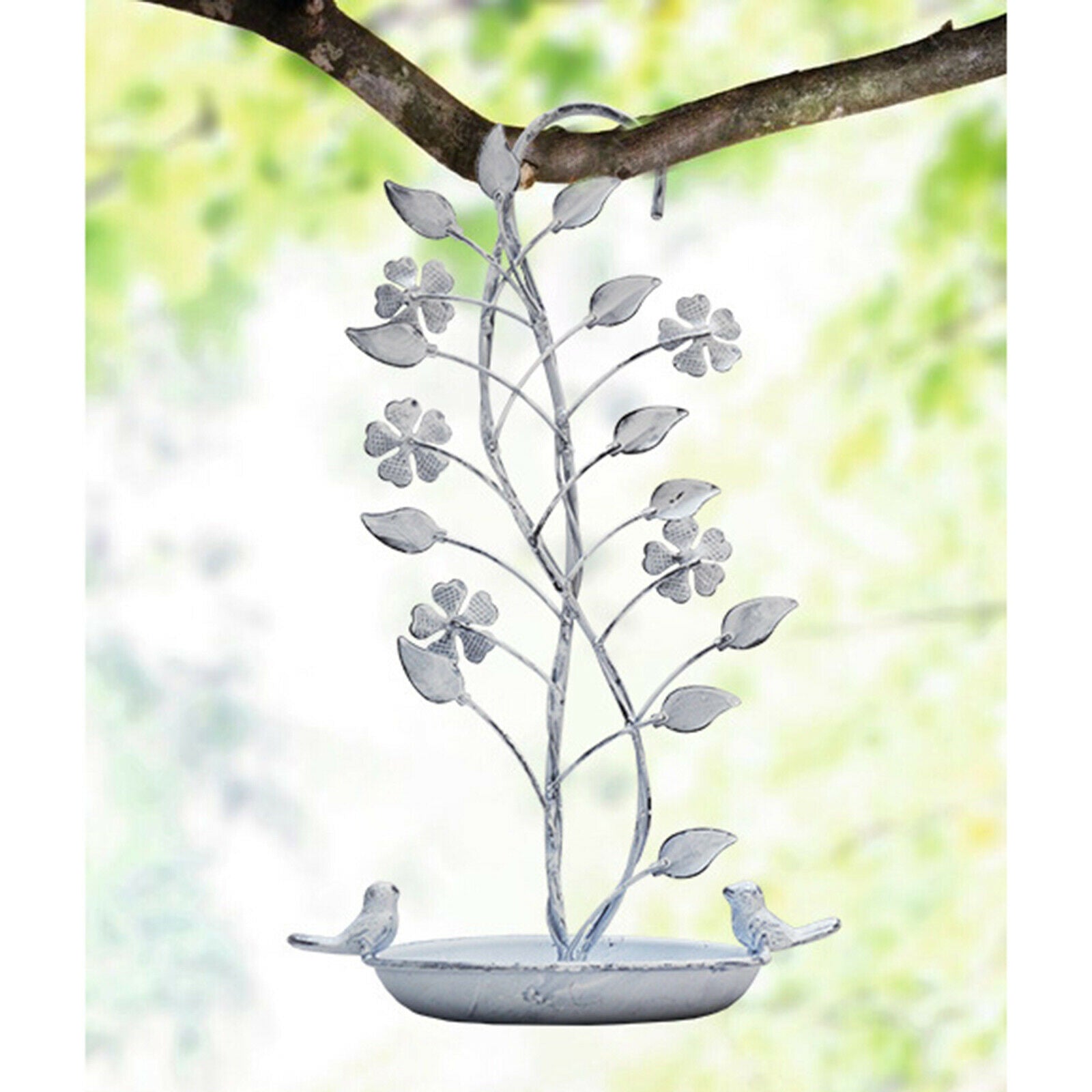 Retro Iron Plant Shape Bird Feeder Tray Hanging Yard Garden Patio Decoration